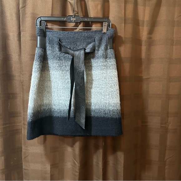 Donna Degnan Dresses & Skirts - Stunning! Donna Degnan Black Grey Stripe Skirt‎ with Faux Leather Belt size 4